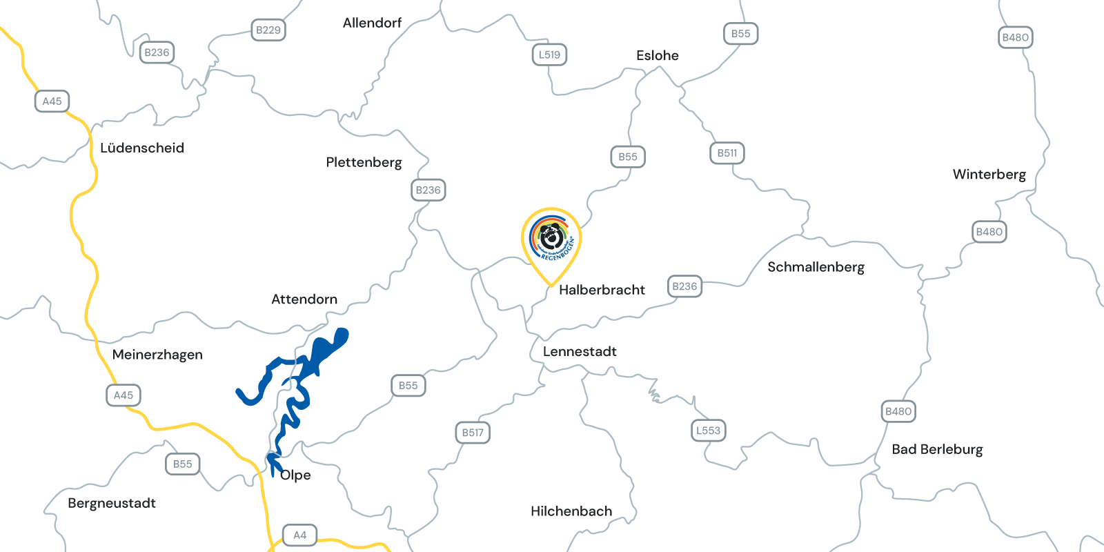 Eine Anfahrtsskizze zu Regenbogen Kinder
