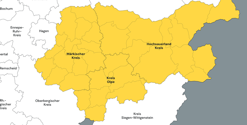 Eine Standortkarte von den umliegenden Kreisen